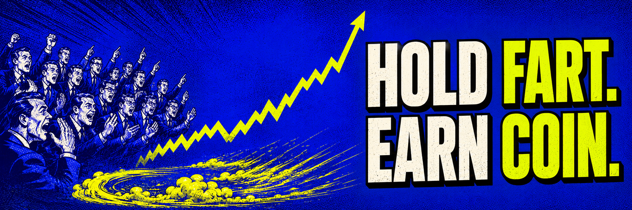 Comic traders watching a lime gas trail climb toward Hold FART, Earn COIN